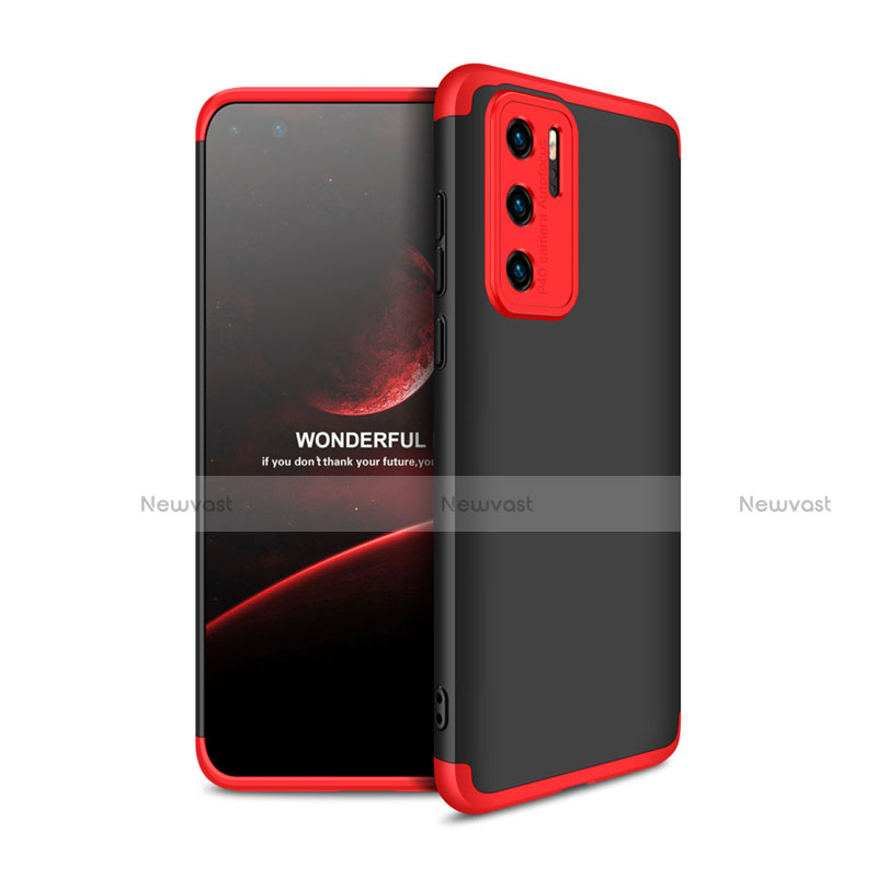 Hard Rigid Plastic Matte Finish Front and Back Cover Case 360 Degrees M01 for Huawei P40 Red and Black