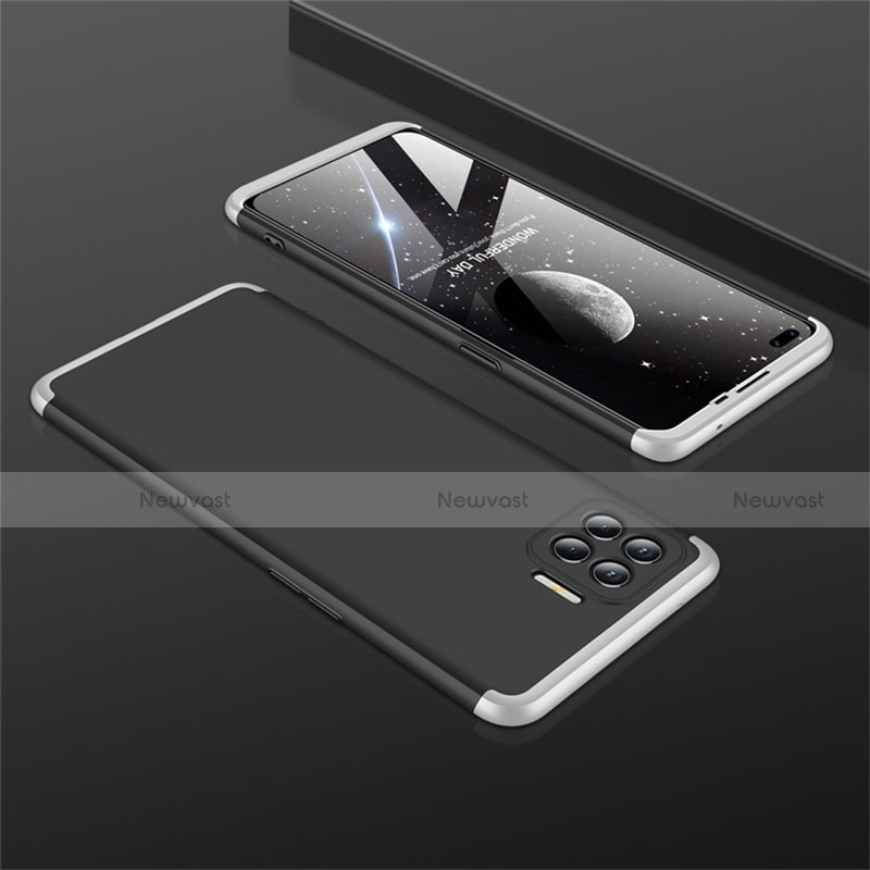 Hard Rigid Plastic Matte Finish Front and Back Cover Case 360 Degrees M01 for Oppo Reno4 Lite Silver and Black