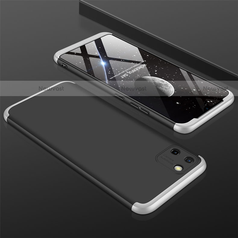 Hard Rigid Plastic Matte Finish Front and Back Cover Case 360 Degrees M01 for Realme C11 Silver and Black