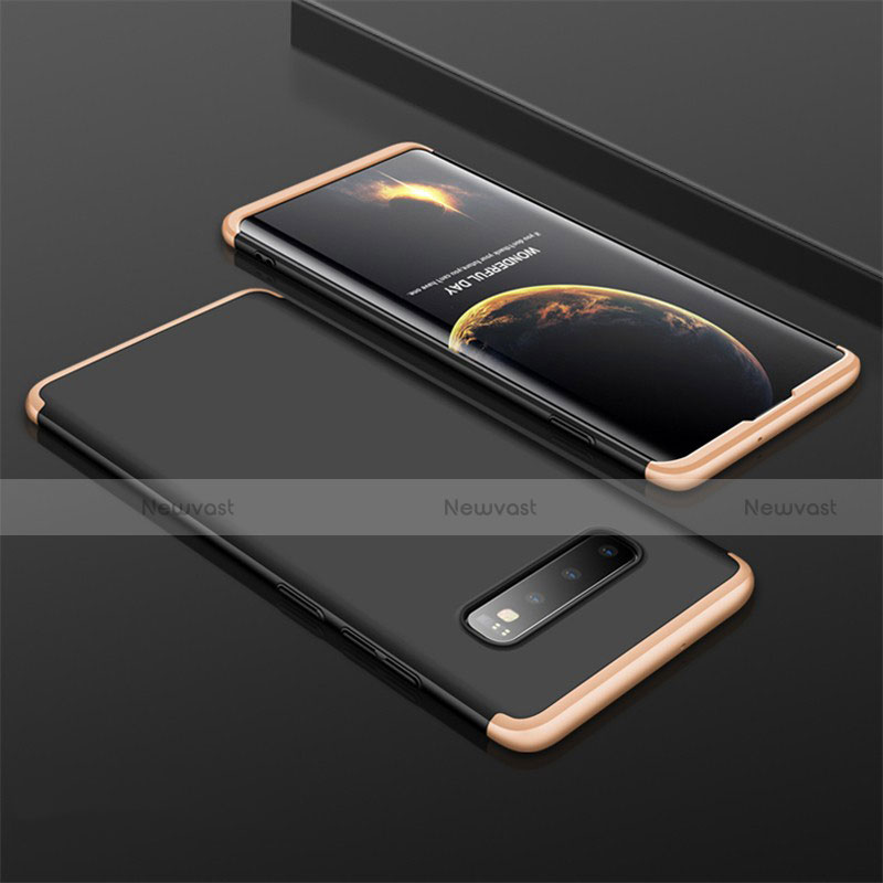 Hard Rigid Plastic Matte Finish Front and Back Cover Case 360 Degrees M01 for Samsung Galaxy S10 Plus Gold and Black