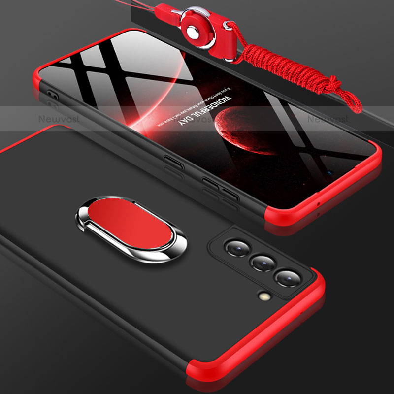 Hard Rigid Plastic Matte Finish Front and Back Cover Case 360 Degrees M01 for Samsung Galaxy S21 5G Red and Black