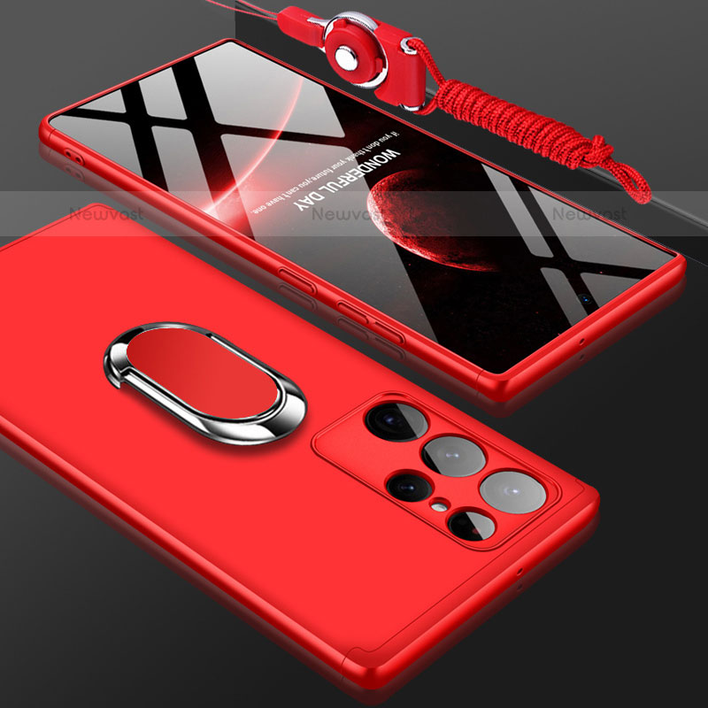 Hard Rigid Plastic Matte Finish Front and Back Cover Case 360 Degrees M01 for Samsung Galaxy S21 Ultra 5G Red