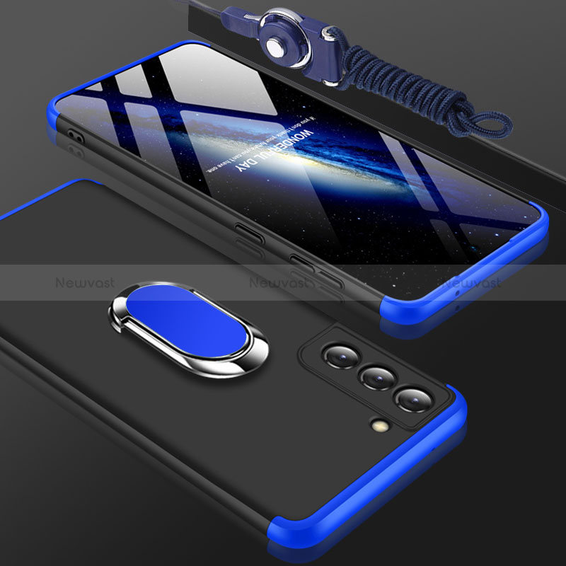 Hard Rigid Plastic Matte Finish Front and Back Cover Case 360 Degrees M01 for Samsung Galaxy S22 Plus 5G Blue and Black