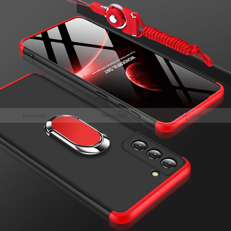 Hard Rigid Plastic Matte Finish Front and Back Cover Case 360 Degrees M01 for Samsung Galaxy S22 Plus 5G Red and Black