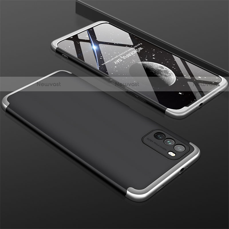 Hard Rigid Plastic Matte Finish Front and Back Cover Case 360 Degrees M01 for Xiaomi Poco M3 Silver and Black