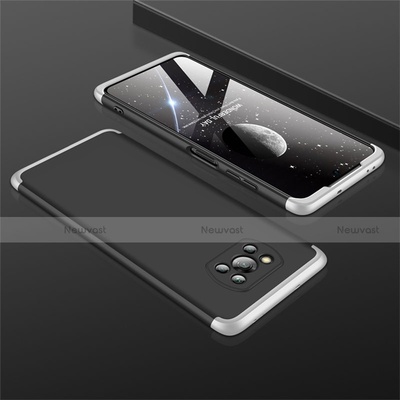 Hard Rigid Plastic Matte Finish Front and Back Cover Case 360 Degrees M01 for Xiaomi Poco X3 NFC Silver and Black