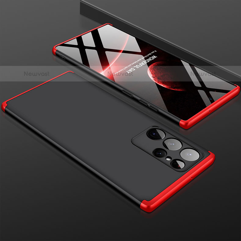 Hard Rigid Plastic Matte Finish Front and Back Cover Case 360 Degrees M02 for Samsung Galaxy S21 Ultra 5G Red and Black