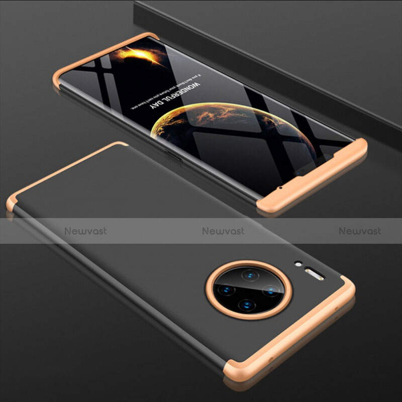 Hard Rigid Plastic Matte Finish Front and Back Cover Case 360 Degrees P01 for Huawei Mate 30 Pro Gold and Black