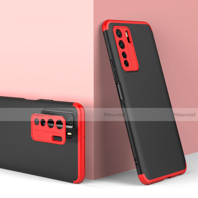 Hard Rigid Plastic Matte Finish Front and Back Cover Case 360 Degrees P01 for Huawei Nova 7 SE 5G Red and Black