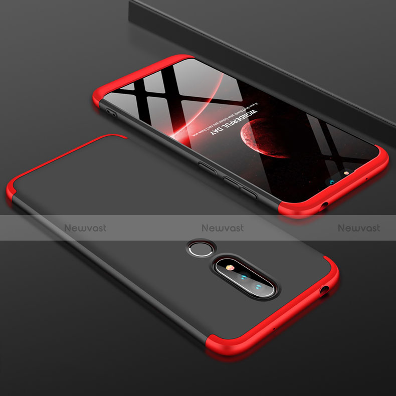 Hard Rigid Plastic Matte Finish Front and Back Cover Case 360 Degrees P01 for Nokia 6.1 Plus Red and Black