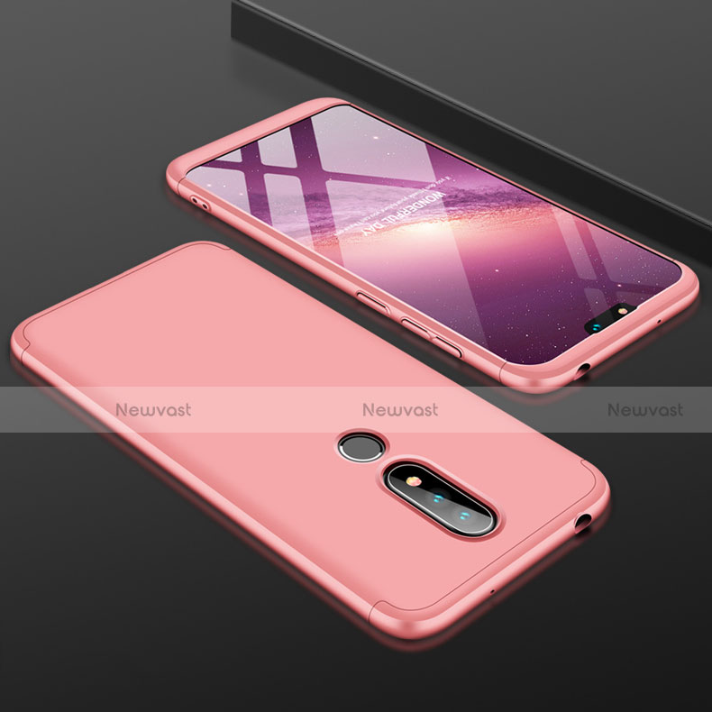 Hard Rigid Plastic Matte Finish Front and Back Cover Case 360 Degrees P01 for Nokia 6.1 Plus Rose Gold