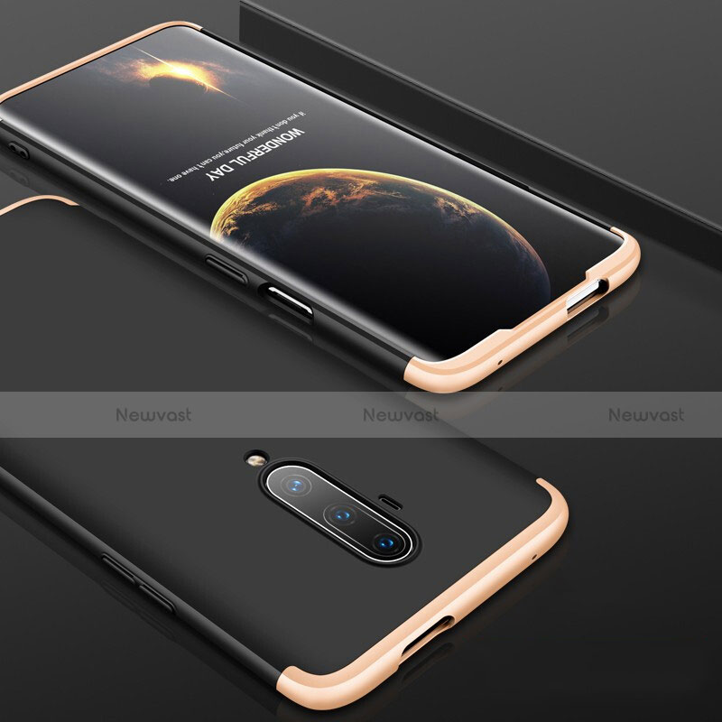 Hard Rigid Plastic Matte Finish Front and Back Cover Case 360 Degrees P01 for OnePlus 7T Pro Gold and Black