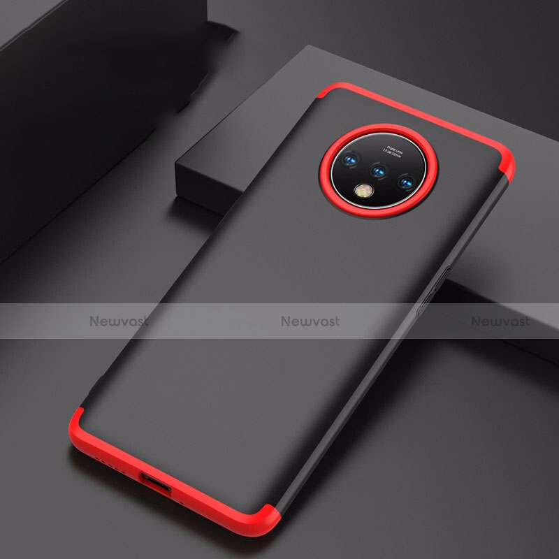 Hard Rigid Plastic Matte Finish Front and Back Cover Case 360 Degrees P01 for OnePlus 7T Red and Black