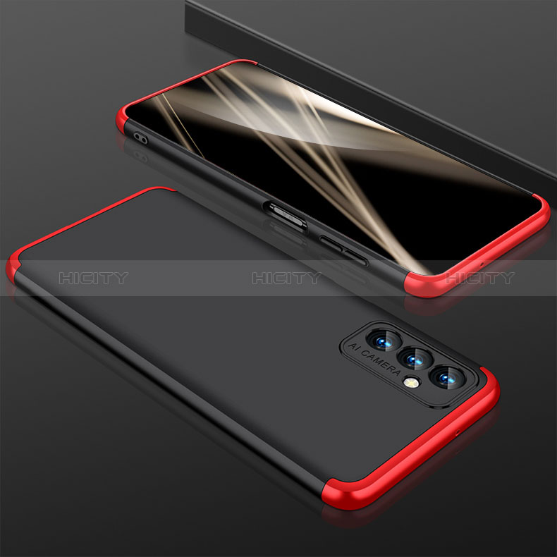 Hard Rigid Plastic Matte Finish Front and Back Cover Case 360 Degrees P01 for Samsung Galaxy M13 4G Red and Black