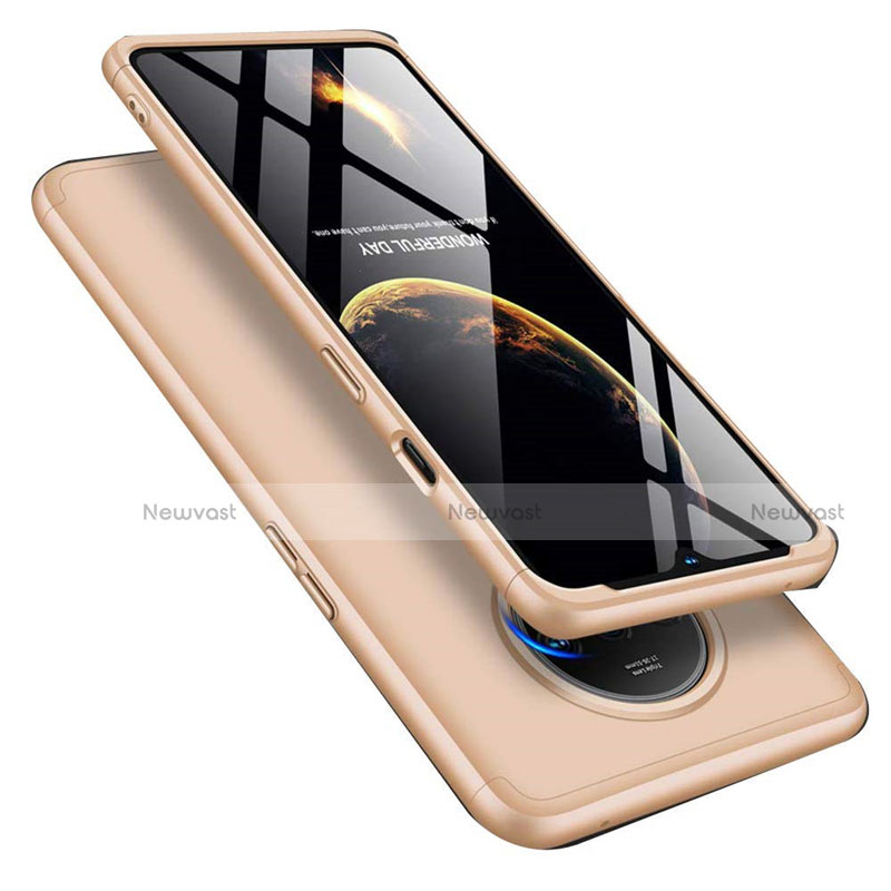 Hard Rigid Plastic Matte Finish Front and Back Cover Case 360 Degrees P02 for OnePlus 7T Gold