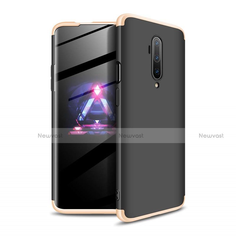 Hard Rigid Plastic Matte Finish Front and Back Cover Case 360 Degrees P02 for OnePlus 7T Pro Gold and Black