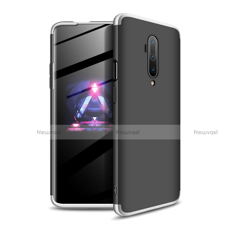 Hard Rigid Plastic Matte Finish Front and Back Cover Case 360 Degrees P02 for OnePlus 7T Pro Silver and Black