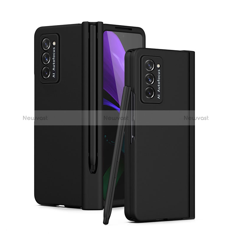 Hard Rigid Plastic Matte Finish Front and Back Cover Case 360 Degrees P02 for Samsung Galaxy Z Fold2 5G Black