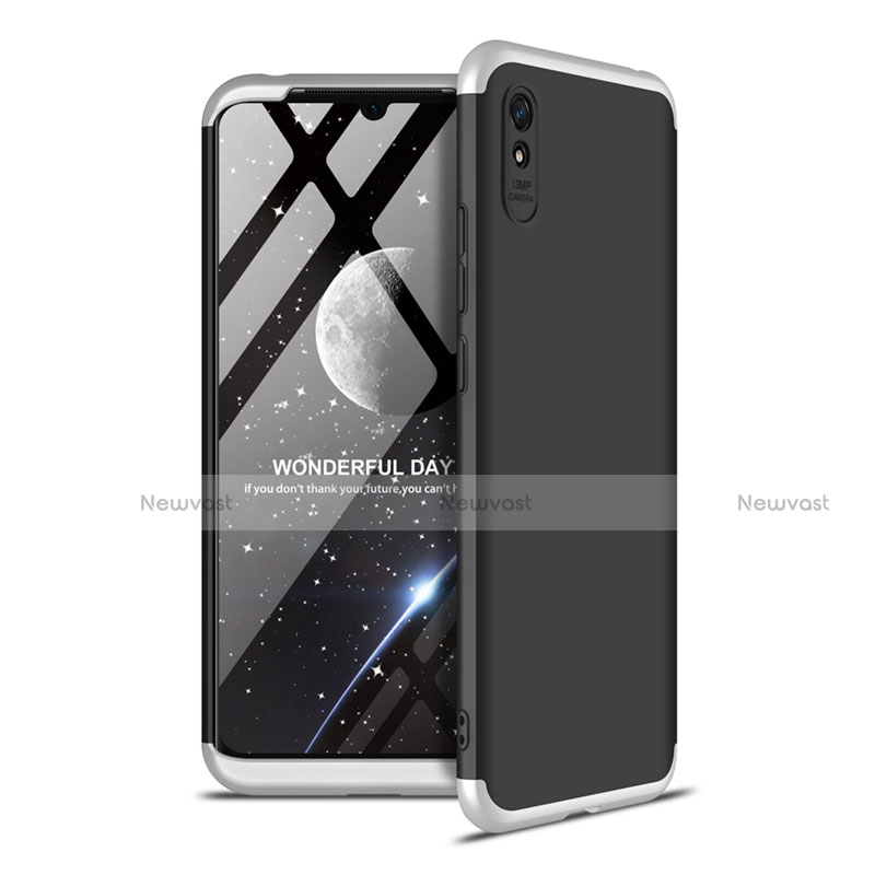Hard Rigid Plastic Matte Finish Front and Back Cover Case 360 Degrees P02 for Xiaomi Redmi 9AT Silver and Black