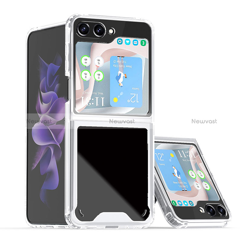 Hard Rigid Plastic Matte Finish Front and Back Cover Case 360 Degrees QW1 for Samsung Galaxy Z Flip5 5G White