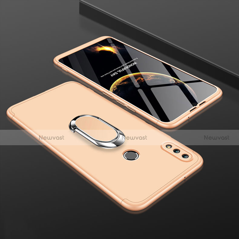 Hard Rigid Plastic Matte Finish Front and Back Cover Case 360 Degrees with Finger Ring Stand for Huawei Enjoy 9 Plus Gold