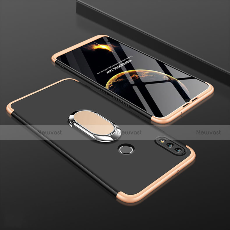 Hard Rigid Plastic Matte Finish Front and Back Cover Case 360 Degrees with Finger Ring Stand for Huawei Enjoy 9 Plus Gold and Black