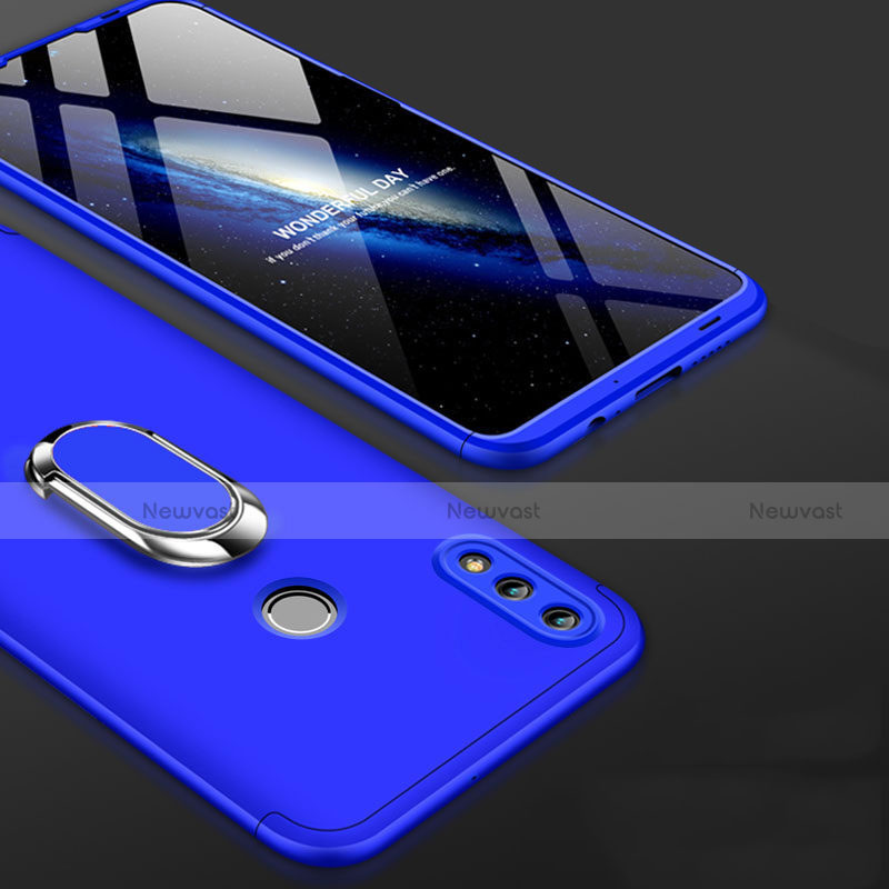 Hard Rigid Plastic Matte Finish Front and Back Cover Case 360 Degrees with Finger Ring Stand for Huawei Honor 10 Lite Blue