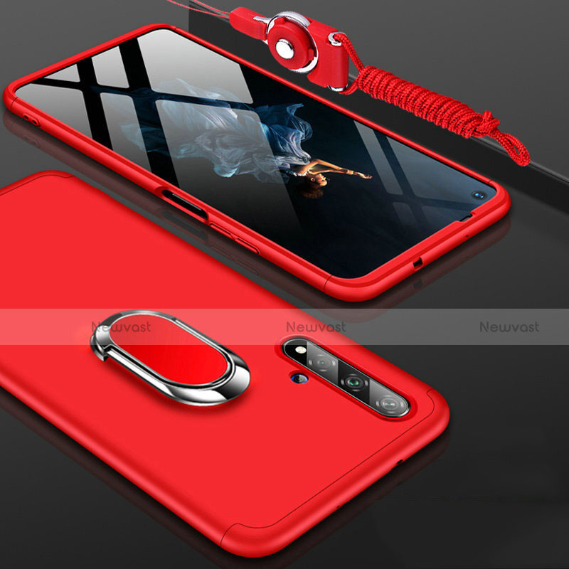 Hard Rigid Plastic Matte Finish Front and Back Cover Case 360 Degrees with Finger Ring Stand for Huawei Honor 20 Red