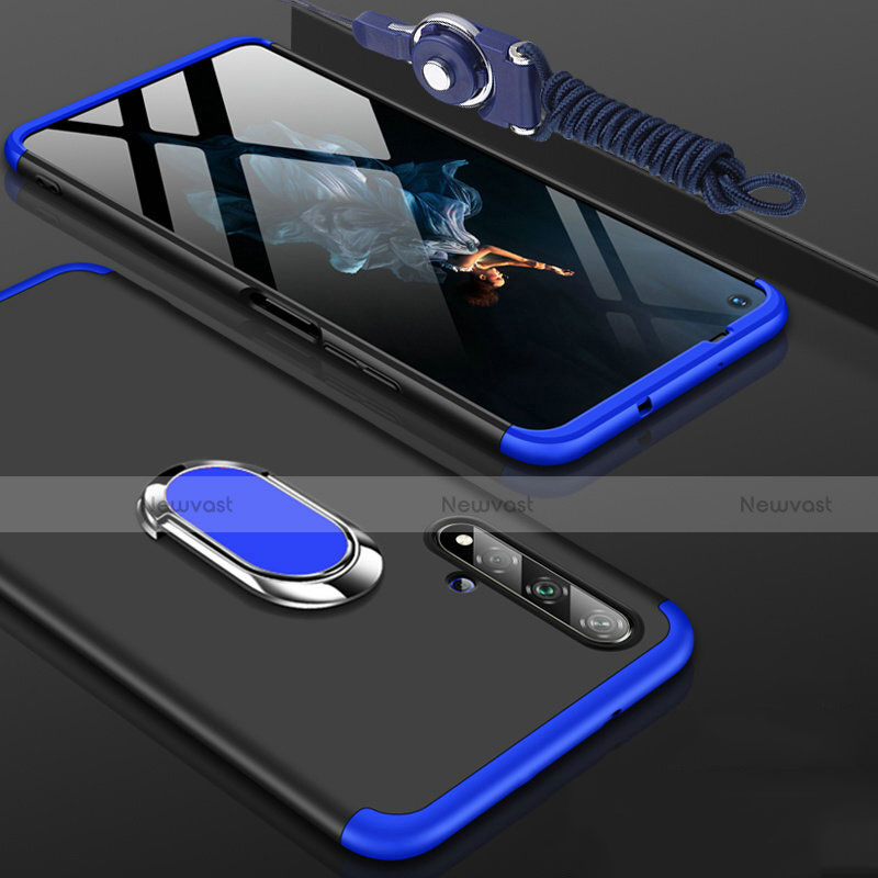 Hard Rigid Plastic Matte Finish Front and Back Cover Case 360 Degrees with Finger Ring Stand for Huawei Honor 20S Blue and Black