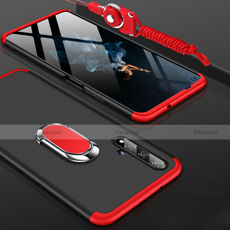 Hard Rigid Plastic Matte Finish Front and Back Cover Case 360 Degrees with Finger Ring Stand for Huawei Honor 20S Red and Black