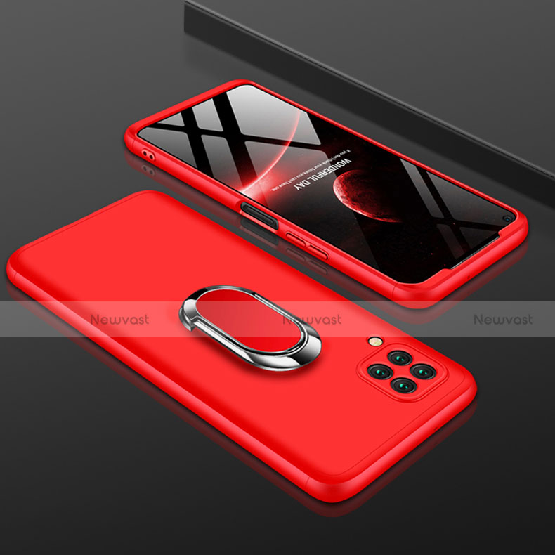 Hard Rigid Plastic Matte Finish Front and Back Cover Case 360 Degrees with Finger Ring Stand for Huawei P40 Lite Red