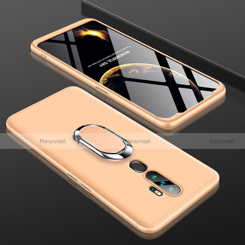 Hard Rigid Plastic Matte Finish Front and Back Cover Case 360 Degrees with Finger Ring Stand for Oppo A11X Gold