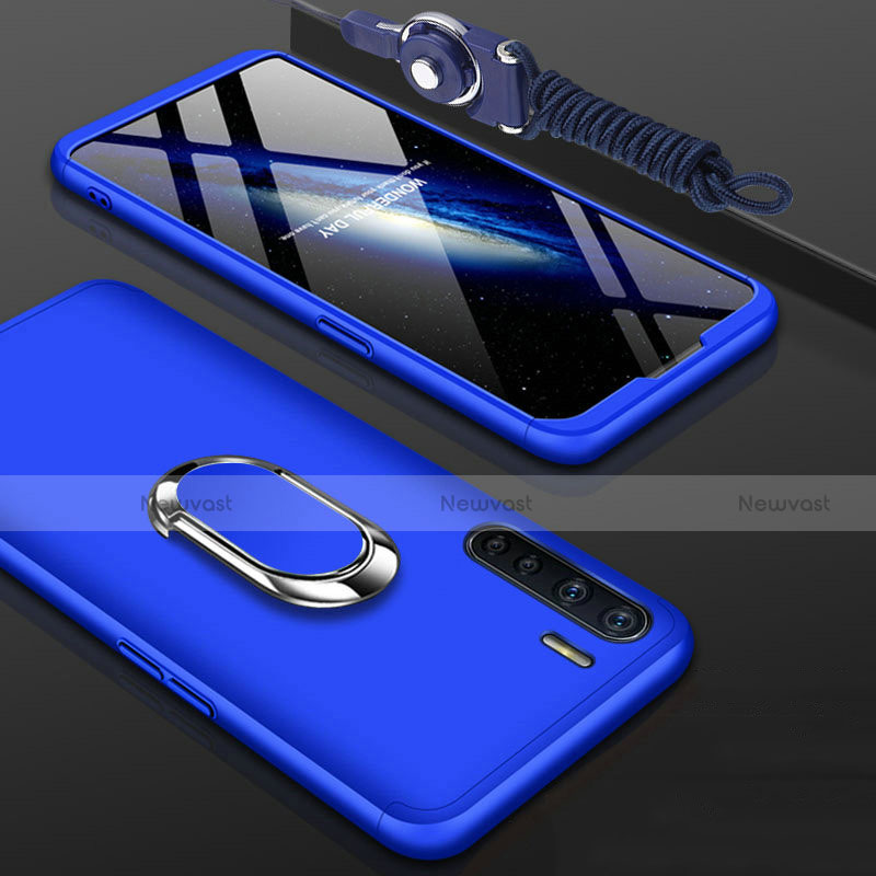 Hard Rigid Plastic Matte Finish Front and Back Cover Case 360 Degrees with Finger Ring Stand for Oppo A91 Blue
