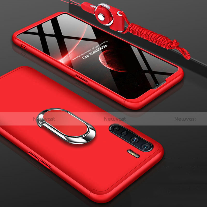 Hard Rigid Plastic Matte Finish Front and Back Cover Case 360 Degrees with Finger Ring Stand for Oppo A91 Red