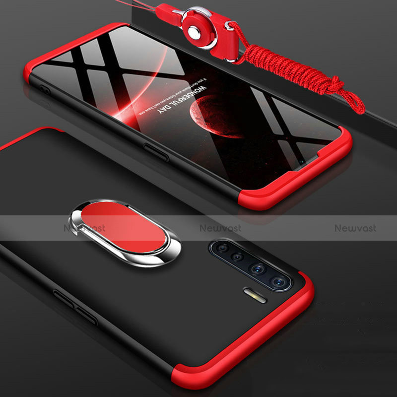 Hard Rigid Plastic Matte Finish Front and Back Cover Case 360 Degrees with Finger Ring Stand for Oppo A91 Red and Black