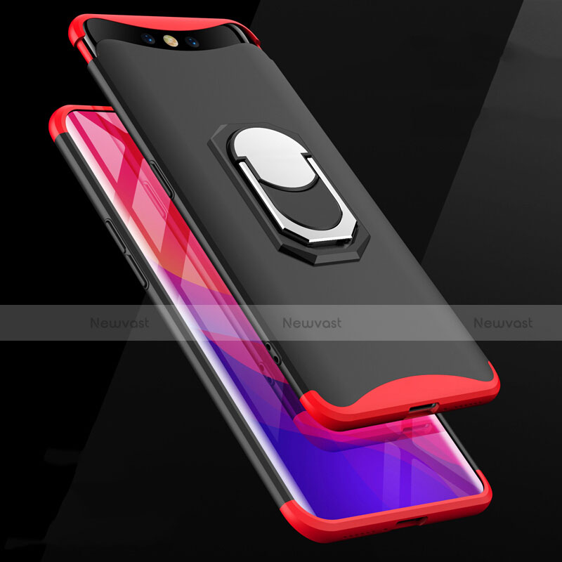 Hard Rigid Plastic Matte Finish Front and Back Cover Case 360 Degrees with Finger Ring Stand for Oppo Find X Super Flash Edition Red and Black