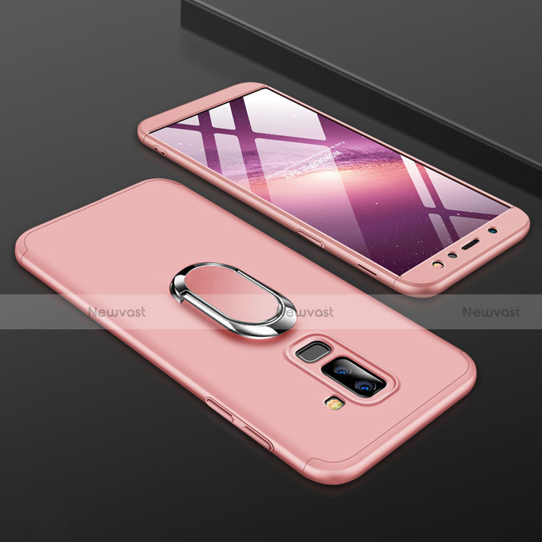 Hard Rigid Plastic Matte Finish Front and Back Cover Case 360 Degrees with Finger Ring Stand for Samsung Galaxy A6 Plus Pink