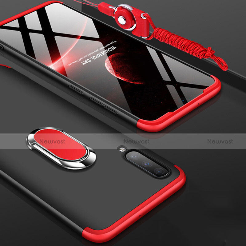 Hard Rigid Plastic Matte Finish Front and Back Cover Case 360 Degrees with Finger Ring Stand for Samsung Galaxy A70 Red and Black