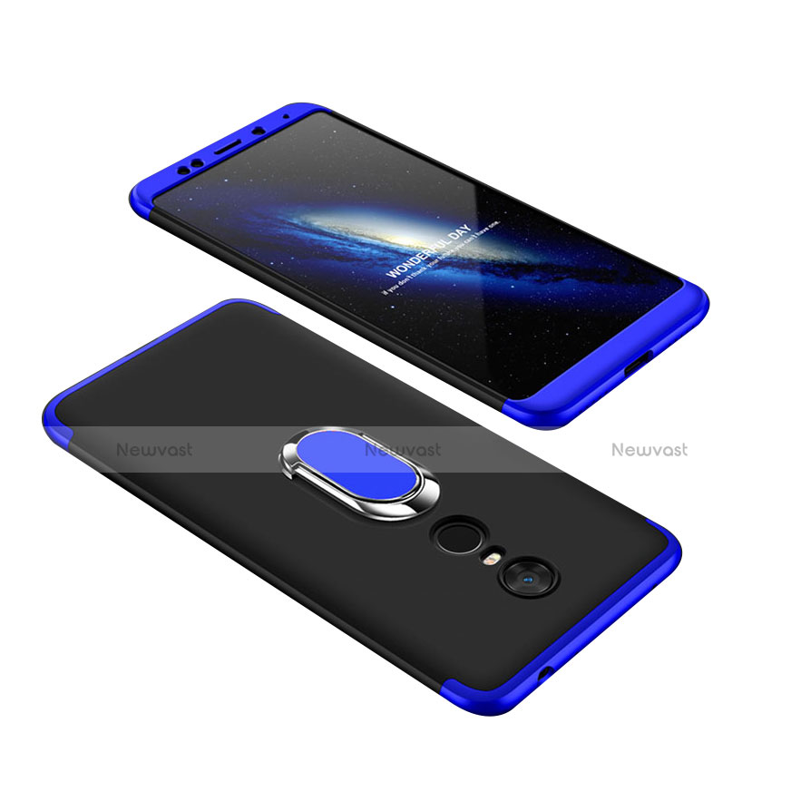 Hard Rigid Plastic Matte Finish Front and Back Cover Case 360 Degrees with Finger Ring Stand for Xiaomi Redmi Note 5 Indian Version Blue