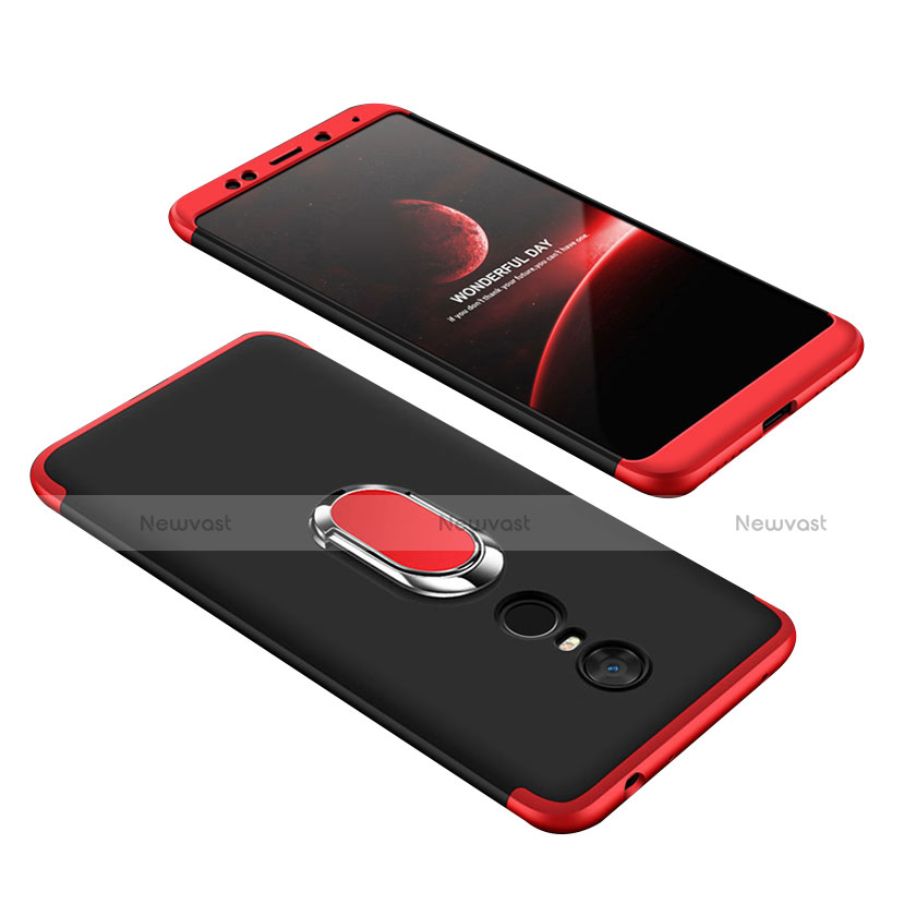 Hard Rigid Plastic Matte Finish Front and Back Cover Case 360 Degrees with Finger Ring Stand for Xiaomi Redmi Note 5 Indian Version Mixed