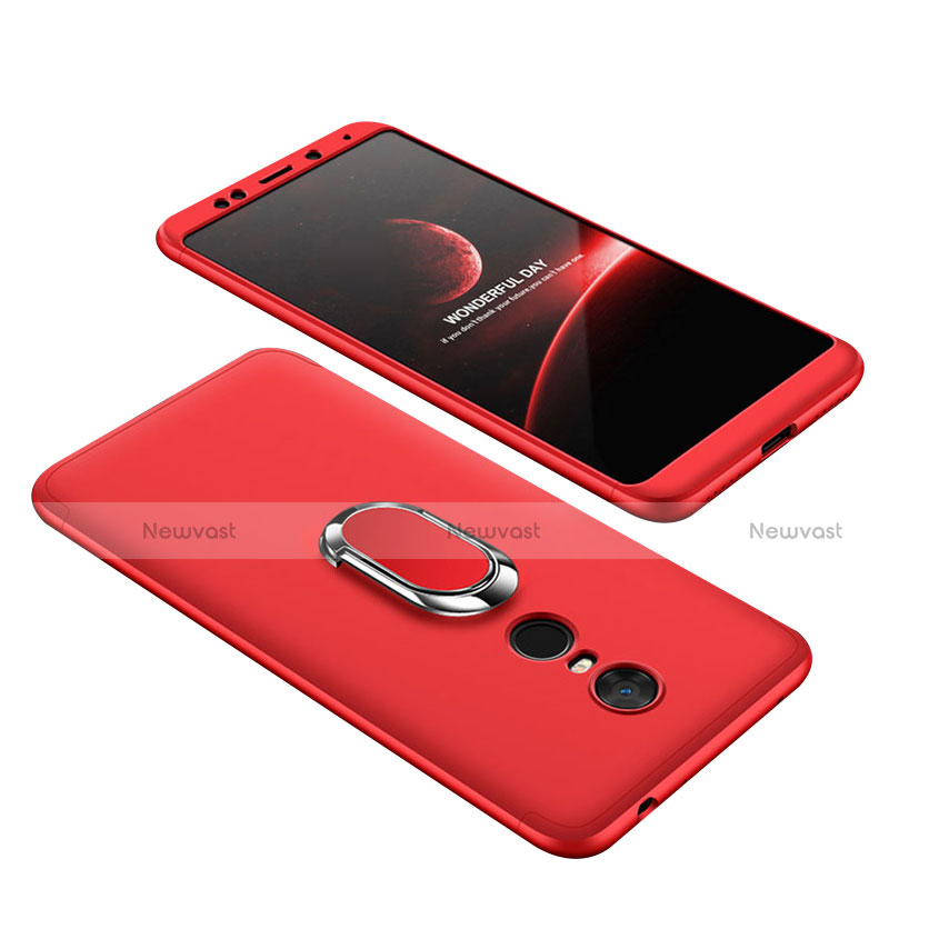 Hard Rigid Plastic Matte Finish Front and Back Cover Case 360 Degrees with Finger Ring Stand for Xiaomi Redmi Note 5 Indian Version Red