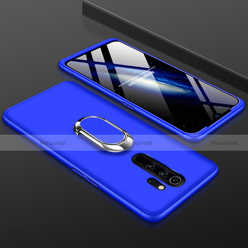 Hard Rigid Plastic Matte Finish Front and Back Cover Case 360 Degrees with Finger Ring Stand for Xiaomi Redmi Note 8 Pro Blue