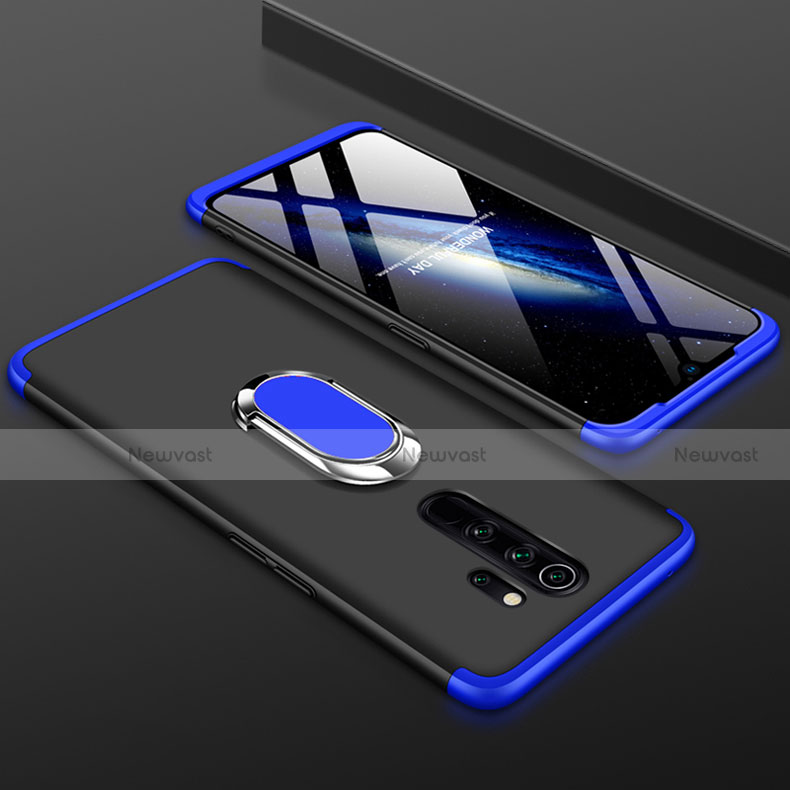 Hard Rigid Plastic Matte Finish Front and Back Cover Case 360 Degrees with Finger Ring Stand for Xiaomi Redmi Note 8 Pro Blue and Black