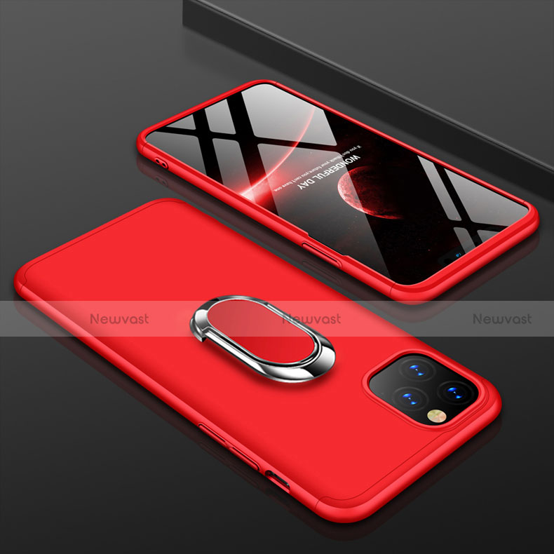 Hard Rigid Plastic Matte Finish Front and Back Cover Case 360 Degrees with Finger Ring Stand R01 for Apple iPhone 11 Pro Max Red