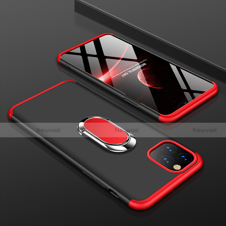 Hard Rigid Plastic Matte Finish Front and Back Cover Case 360 Degrees with Finger Ring Stand R01 for Apple iPhone 11 Pro Red and Black