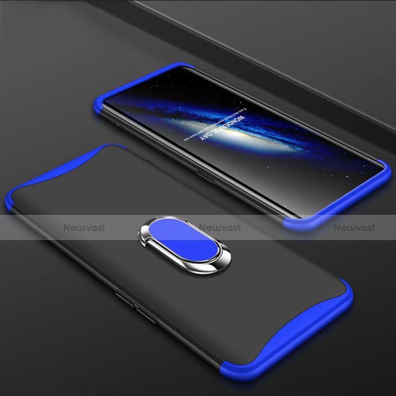 Hard Rigid Plastic Matte Finish Front and Back Cover Case 360 Degrees with Finger Ring Stand S01 for Oppo Find X Blue and Black
