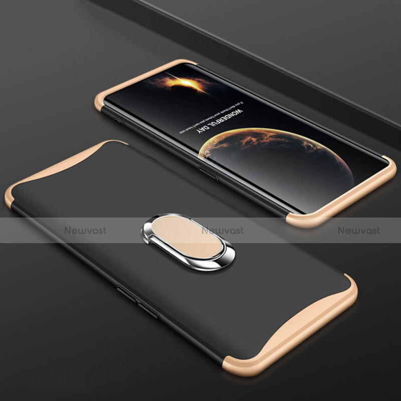 Hard Rigid Plastic Matte Finish Front and Back Cover Case 360 Degrees with Finger Ring Stand S01 for Oppo Find X Gold and Black