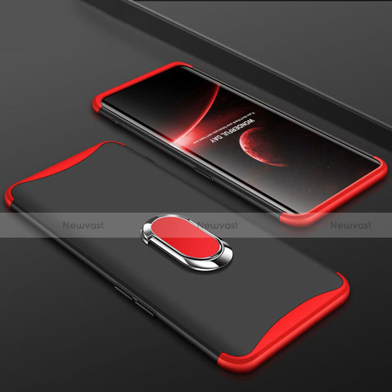 Hard Rigid Plastic Matte Finish Front and Back Cover Case 360 Degrees with Finger Ring Stand S01 for Oppo Find X Red and Black