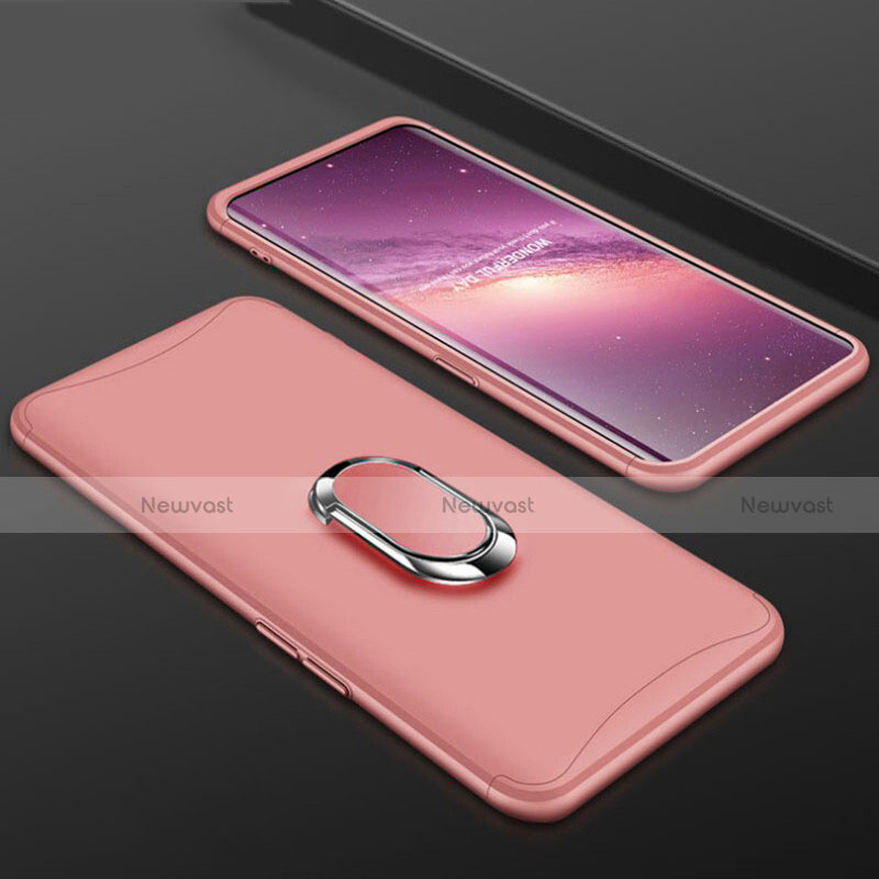 Hard Rigid Plastic Matte Finish Front and Back Cover Case 360 Degrees with Finger Ring Stand S01 for Oppo Find X Rose Gold