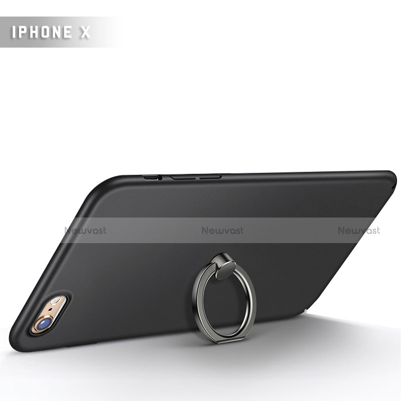 Hard Rigid Plastic Matte Finish Snap On Case with Finger Ring Stand A01 for Apple iPhone 6S Plus Black